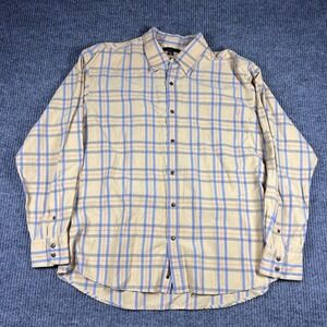 Saltaire Shirt Mens L Button Down  Yellow Blue Plaid Long Sleeve Pocket Cotton